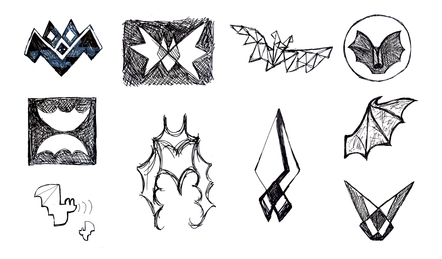 A sheet of bat sketches in different styles